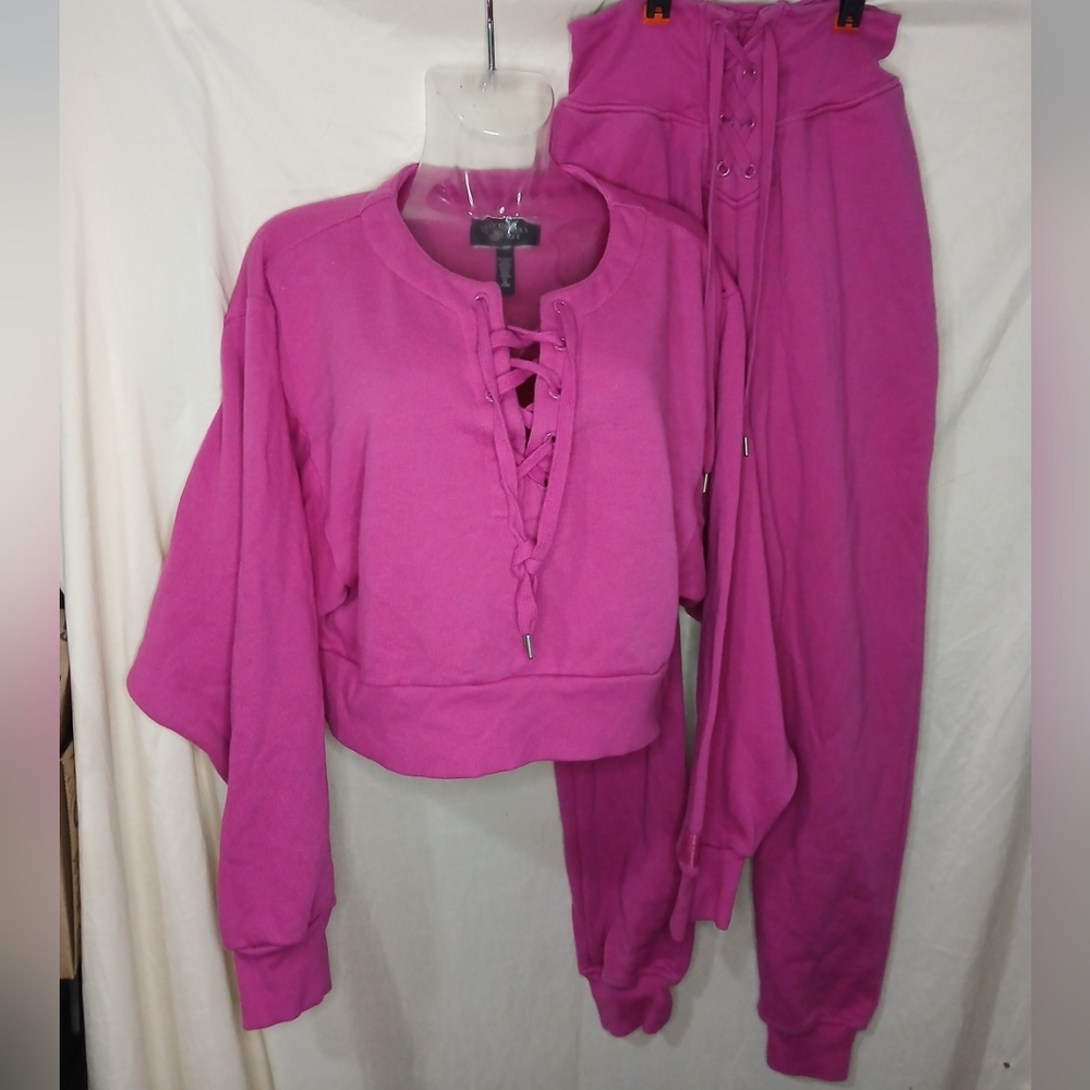 Victorias Secret Cotton Pink Lace-Up Sweatshirt Size S and Joggers Set XS